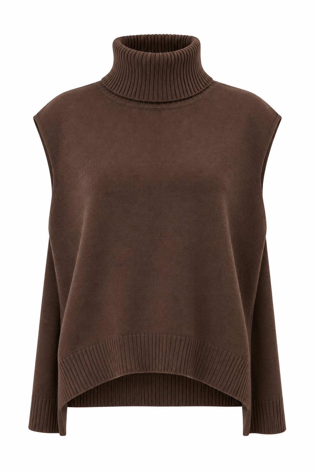 Mock Neck Sleeveless Sweater - Chocolate