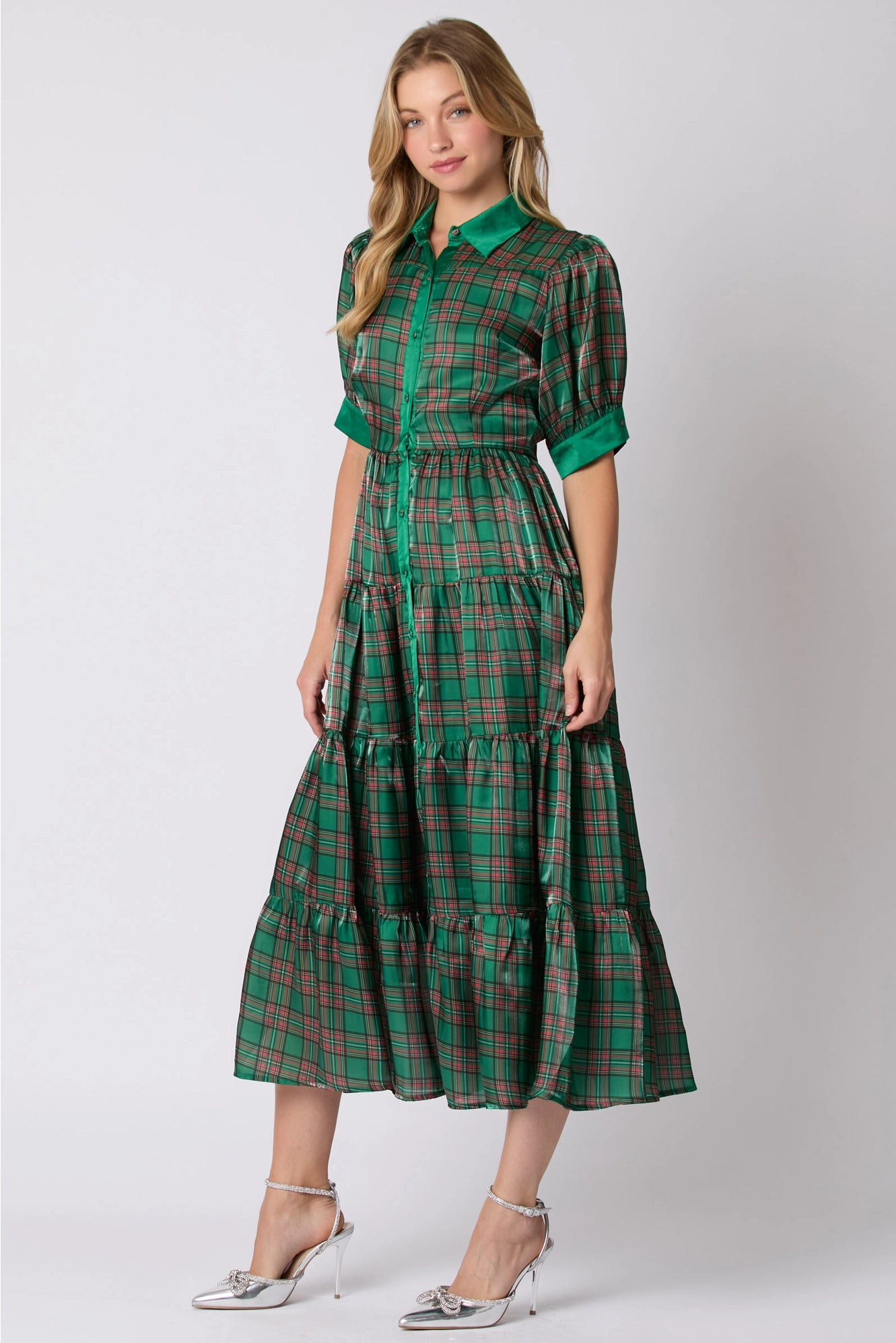 Christmas Plaid Print Silky Organza Midi