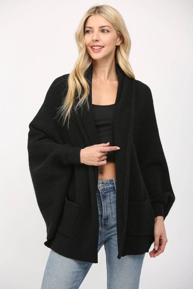 Shawl Collar Open Cardigan - Black