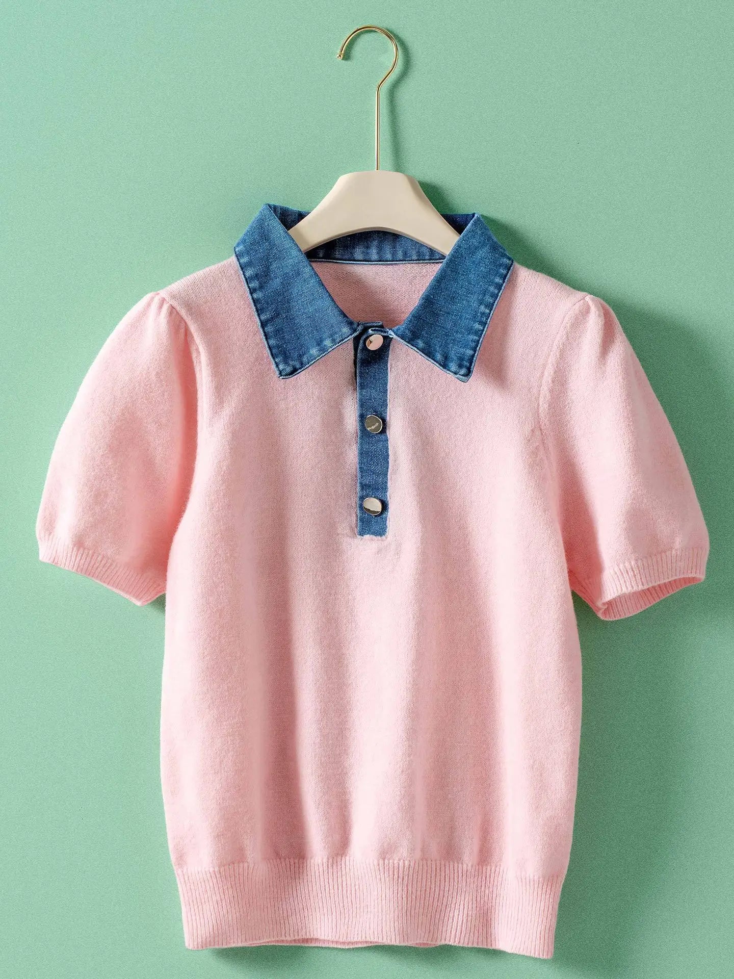 The Contrast Denim Sweater - Pink
