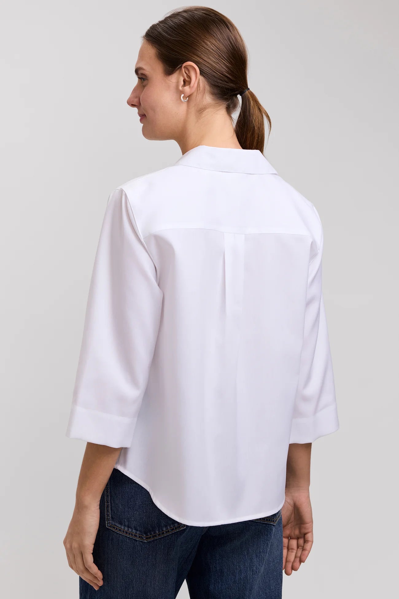 Cleo Cotton Twill 3/4 Sleeve Popover Shirt - White