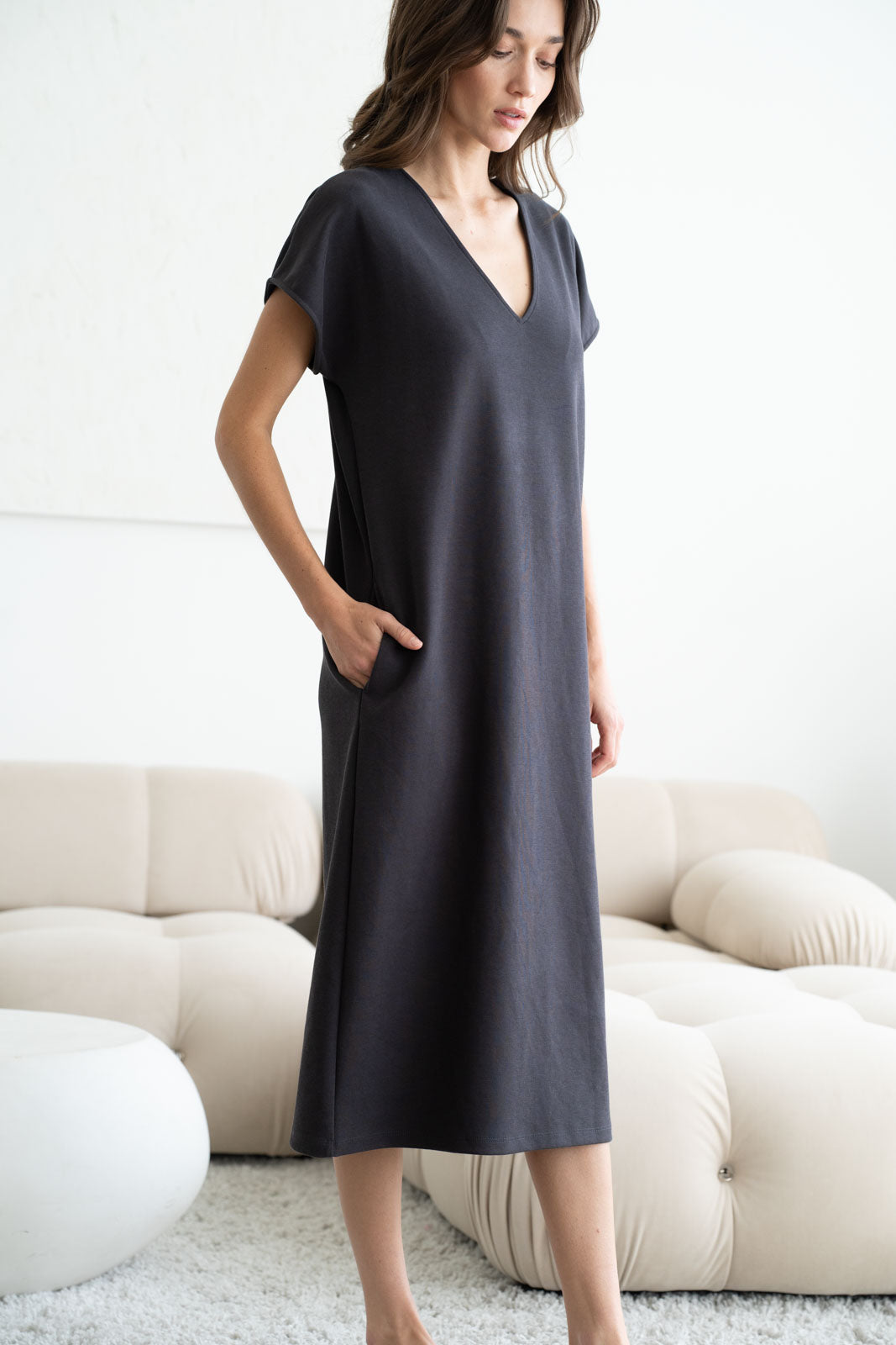 The Loverly Draped Maxi Dress - Charcoal