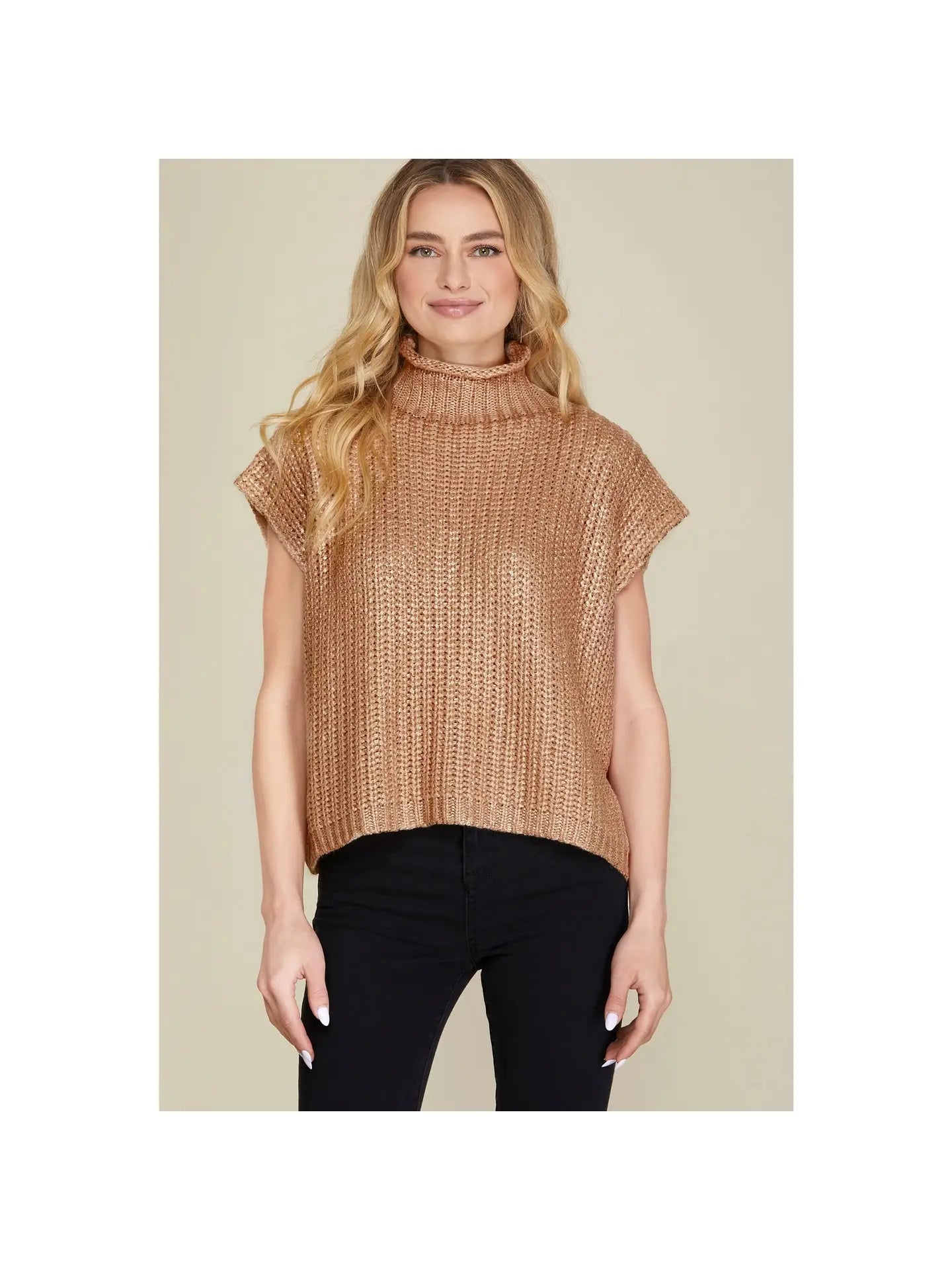 Metallic Foil Sweater Top - Gold