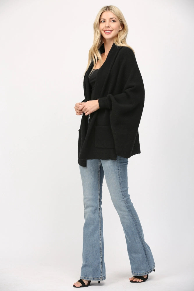 Shawl Collar Open Cardigan - Black