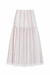 FLORAL STRIPE WOMEN'S MAXI SKIRT WITH WHITE LACE TRIM BOTTOM ON WHITE BACKGROUND
