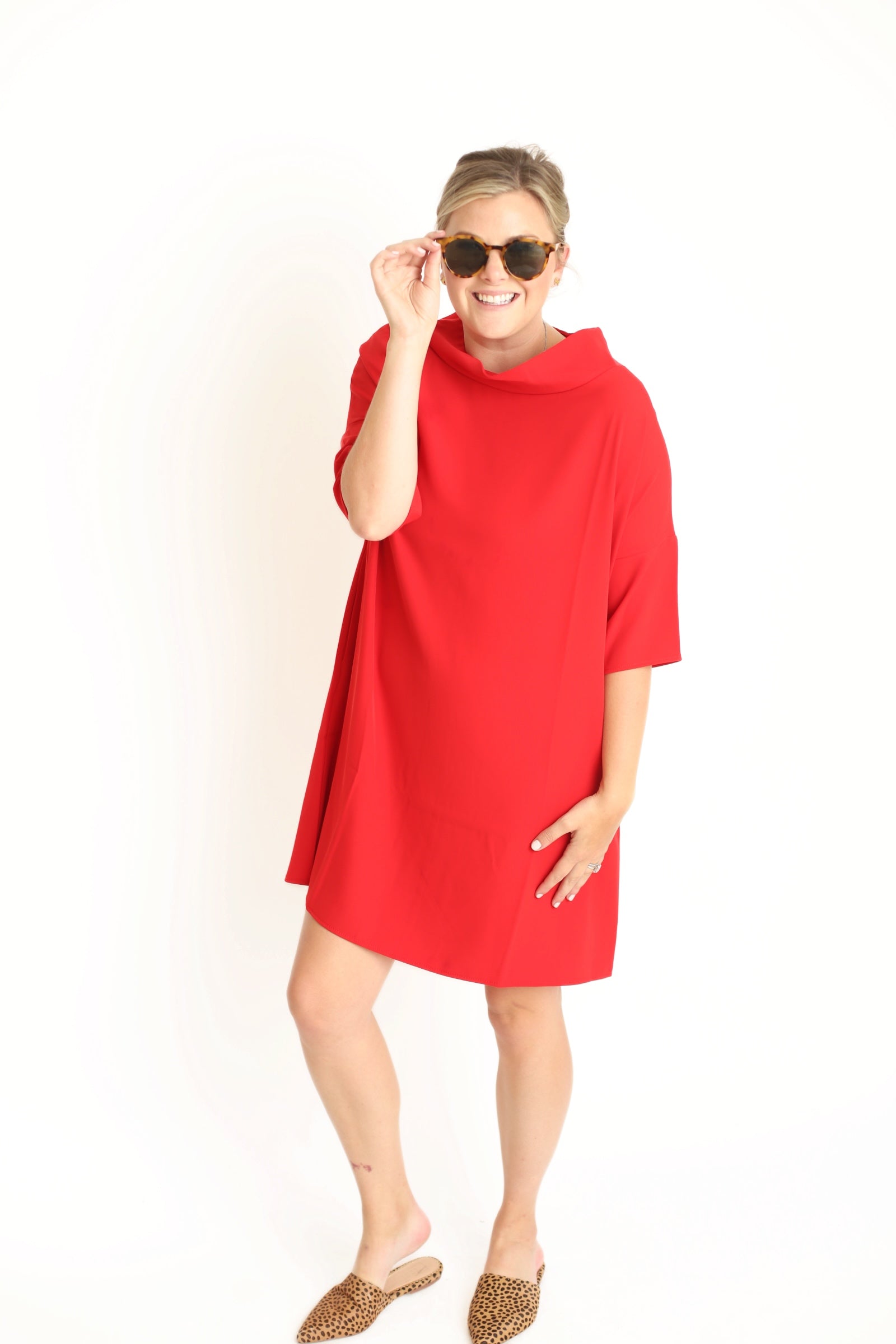 The Audrey Shift Dress- Red