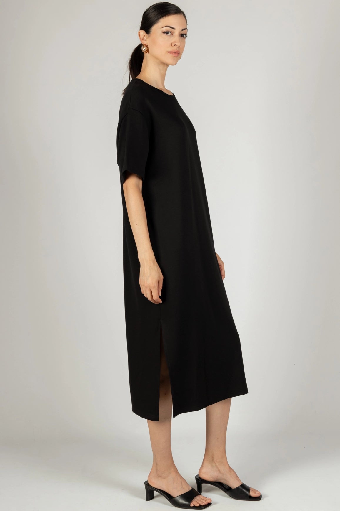 Modal Midi Tee Shirt Dress- Black
