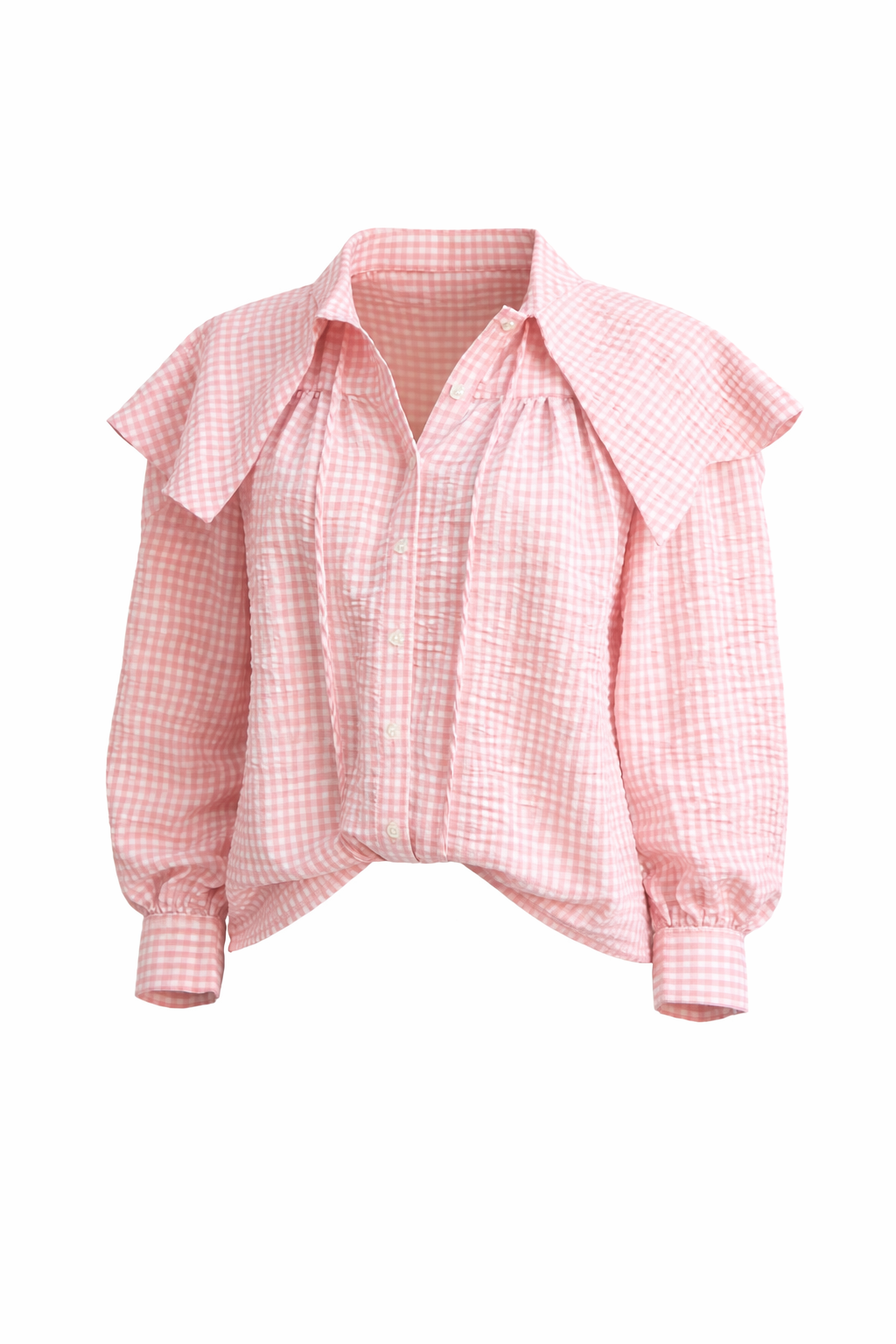 Gingham Peter Pan Collar Top - Pink