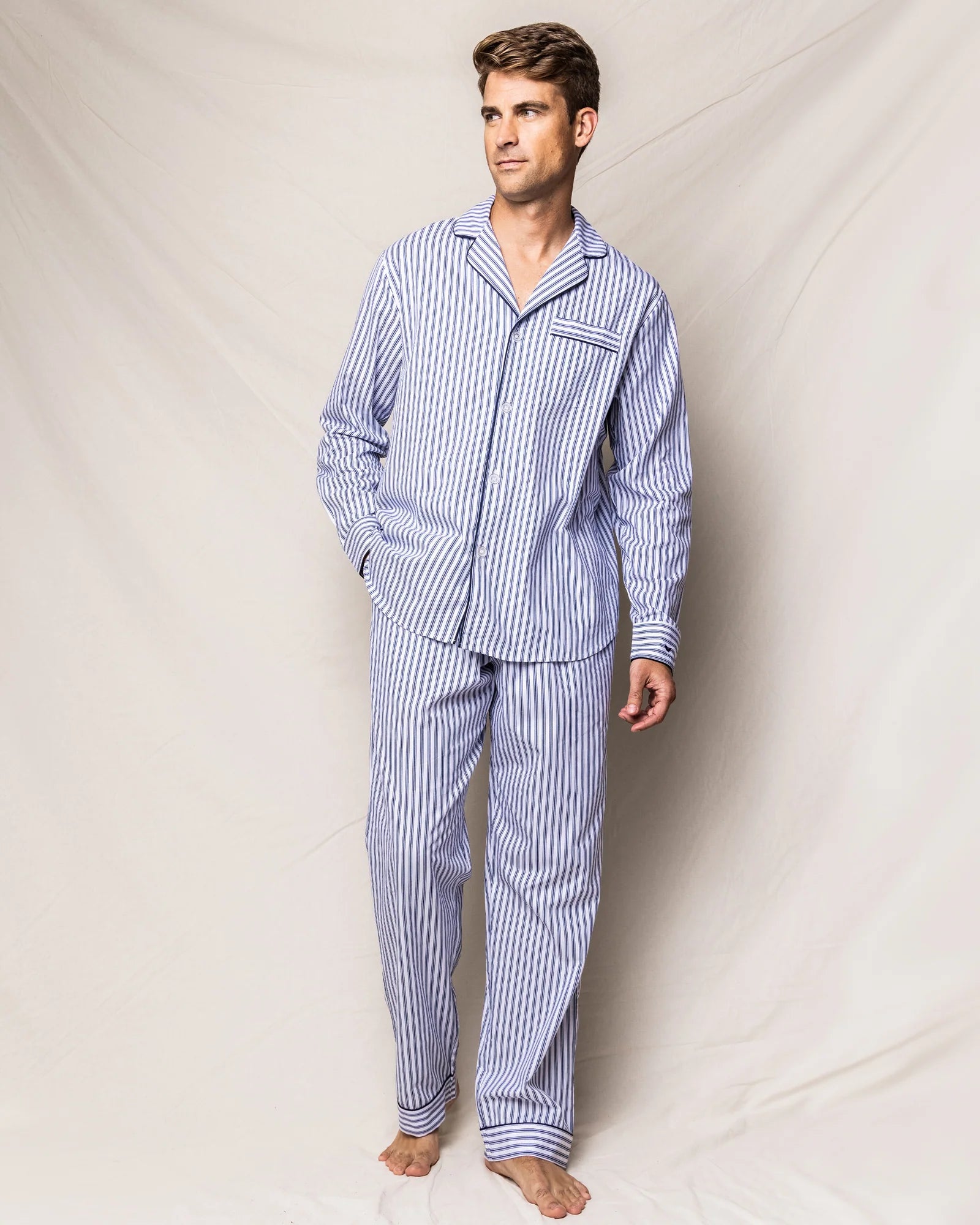 Men's Twill Pajama Set- Navy French Ticking