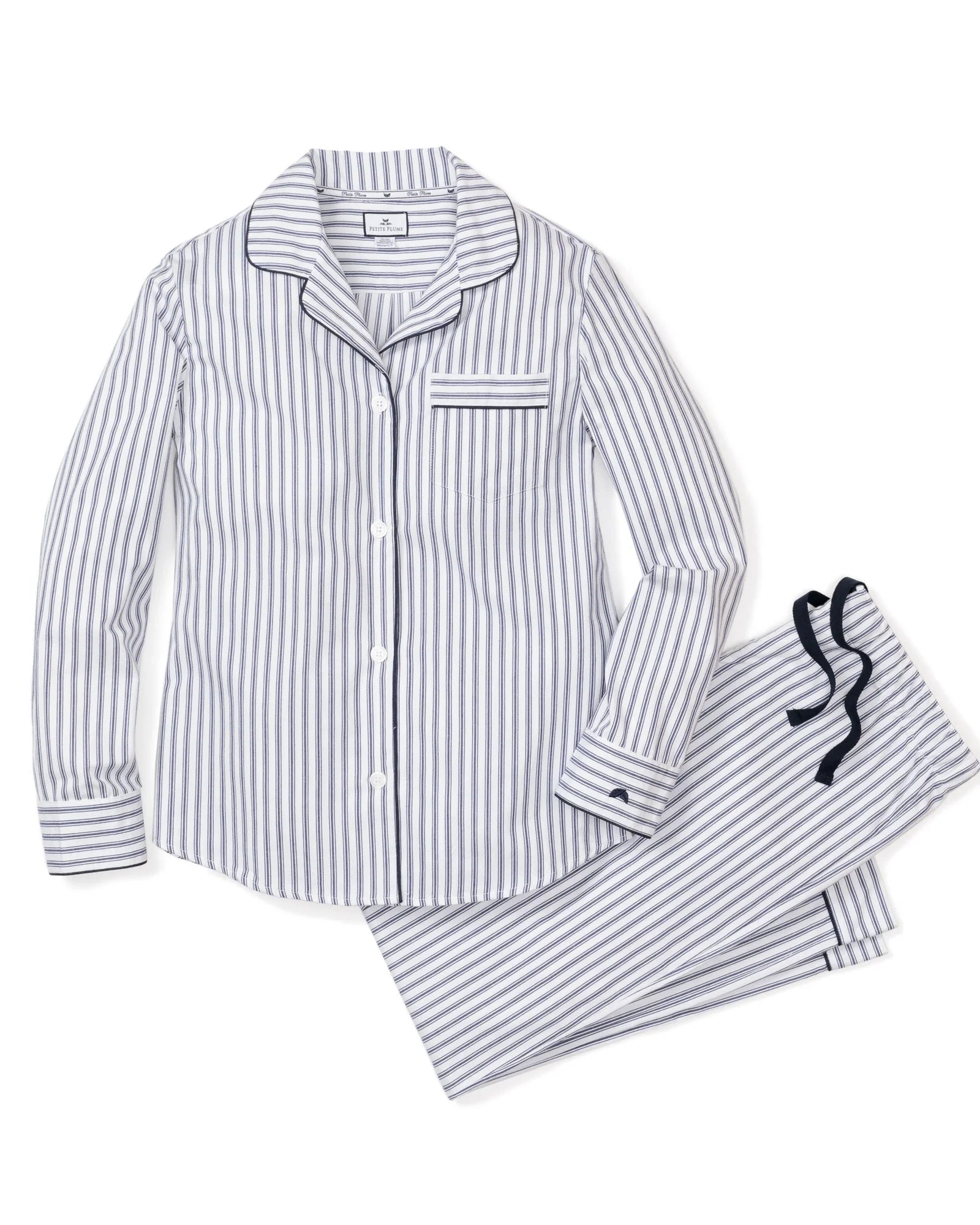 Women's Twill Pajama Set- Navy French Ticking