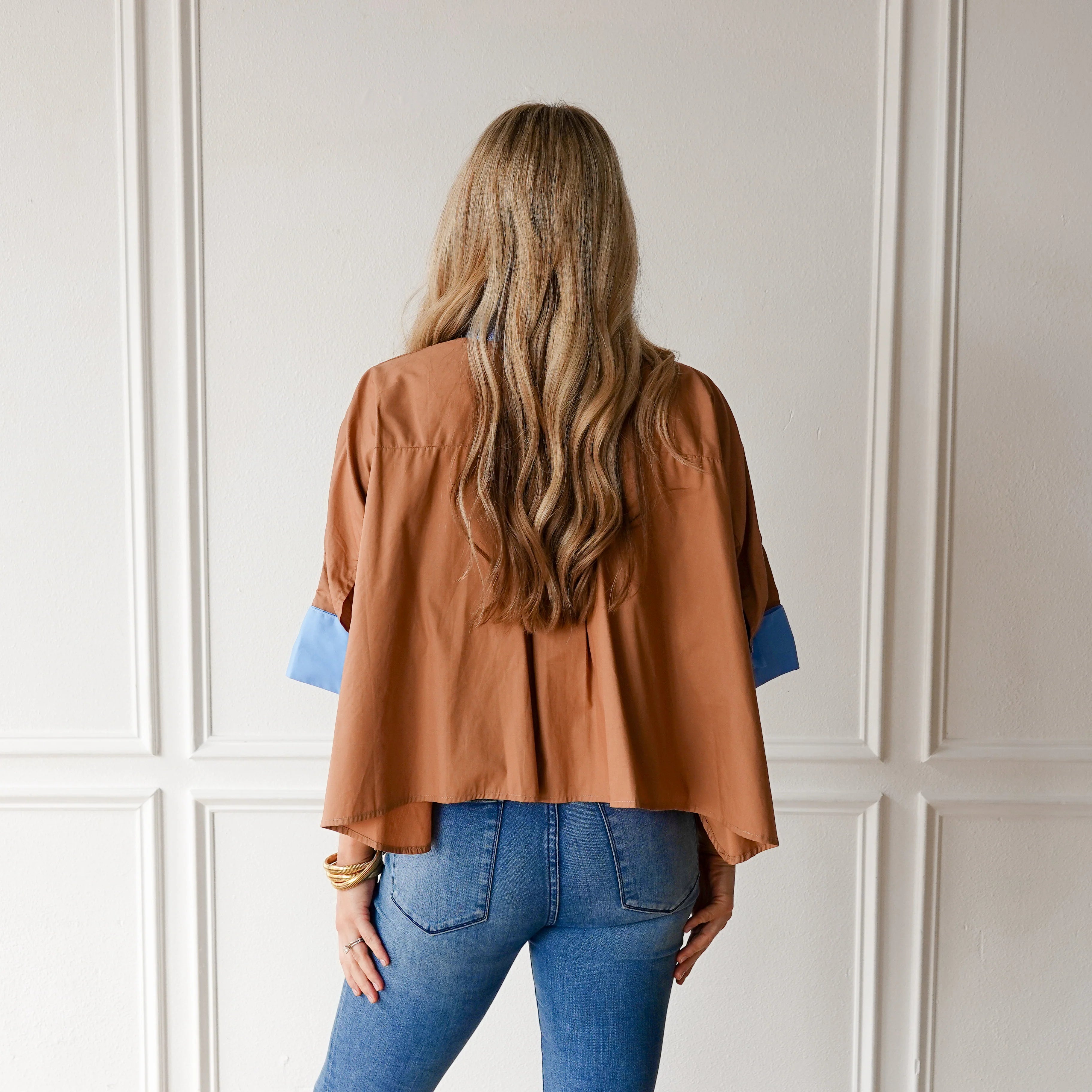 Abby Swing Top - Cocoa and Blue