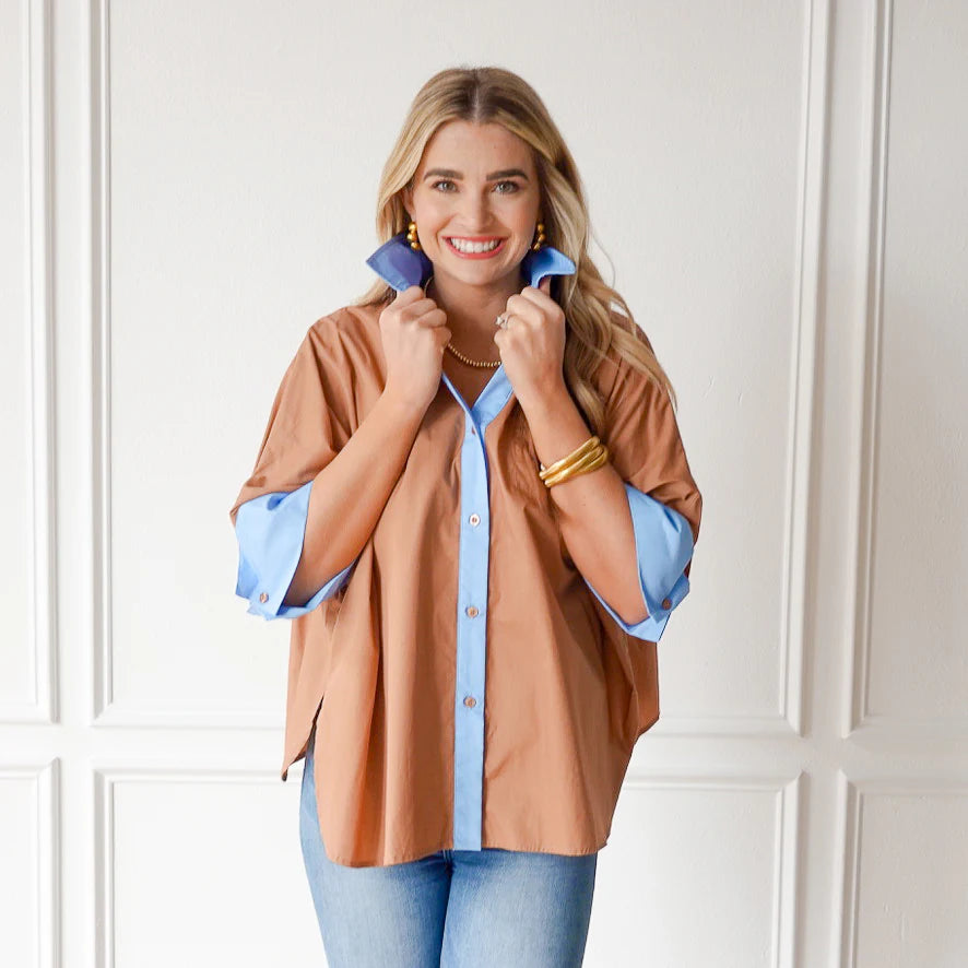 Abby Swing Top - Cocoa and Blue