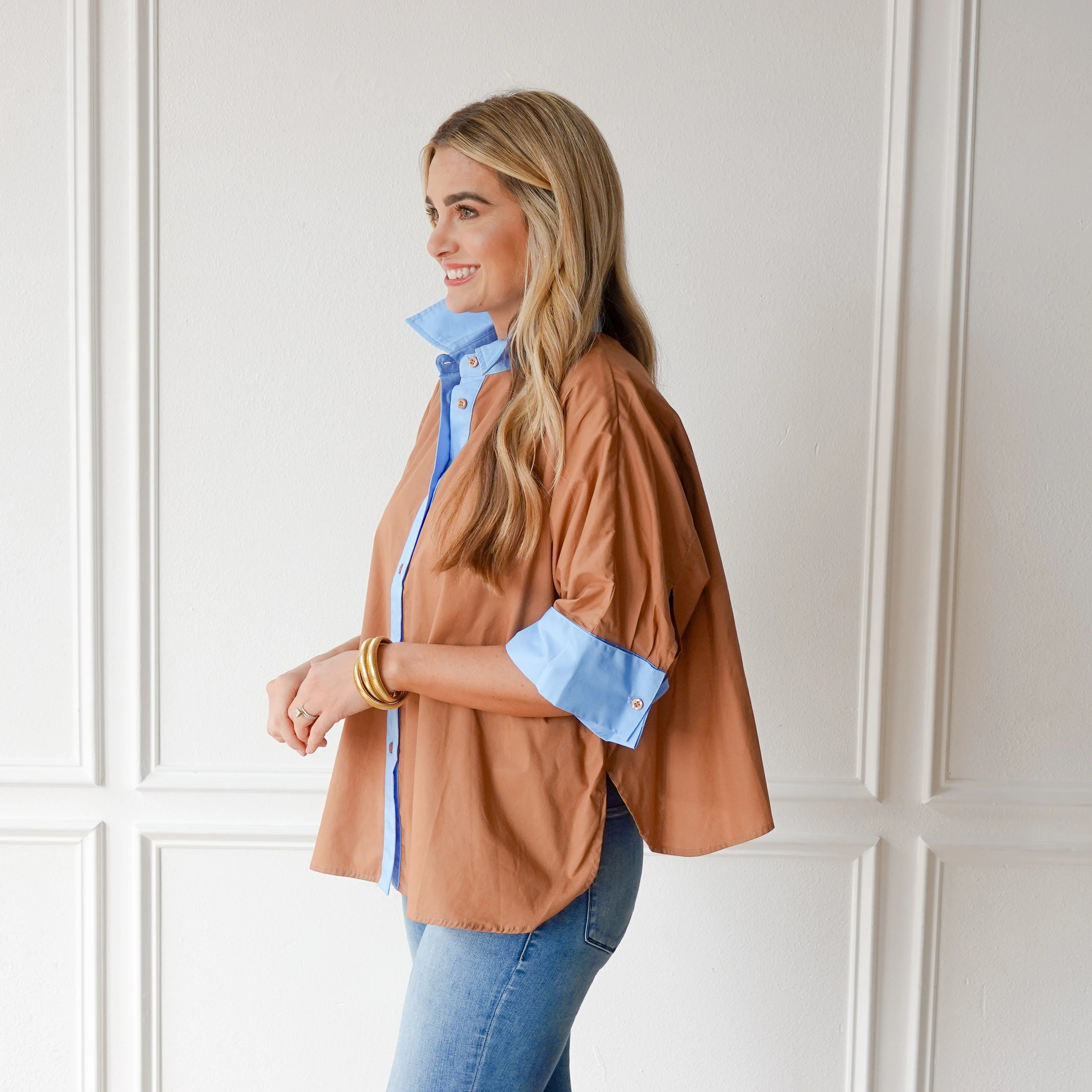 Abby Swing Top - Cocoa and Blue