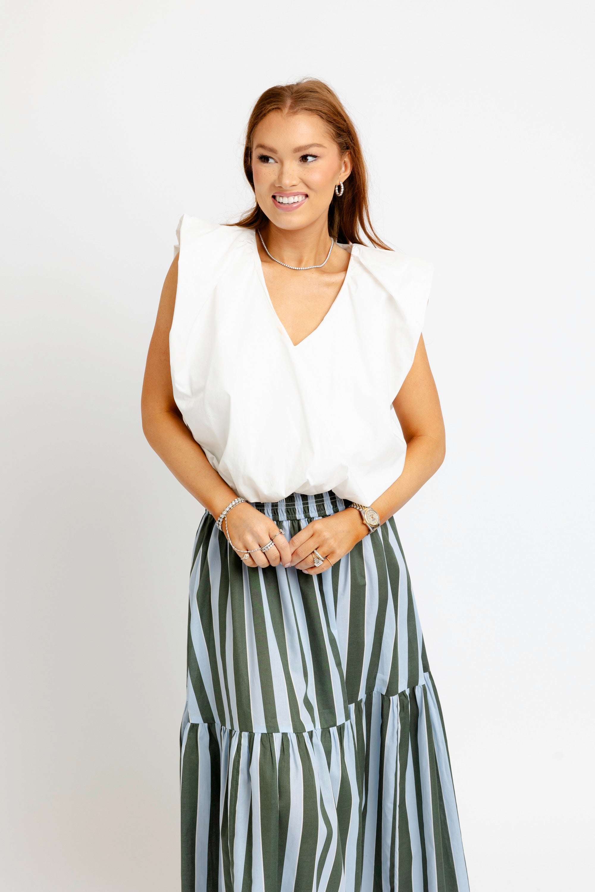 Bold Stripe Smock Tier Maxi Skirt - Blue