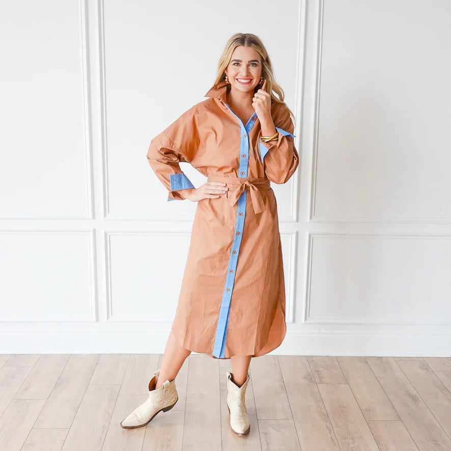 Dani Dress - Cocoa and Blue