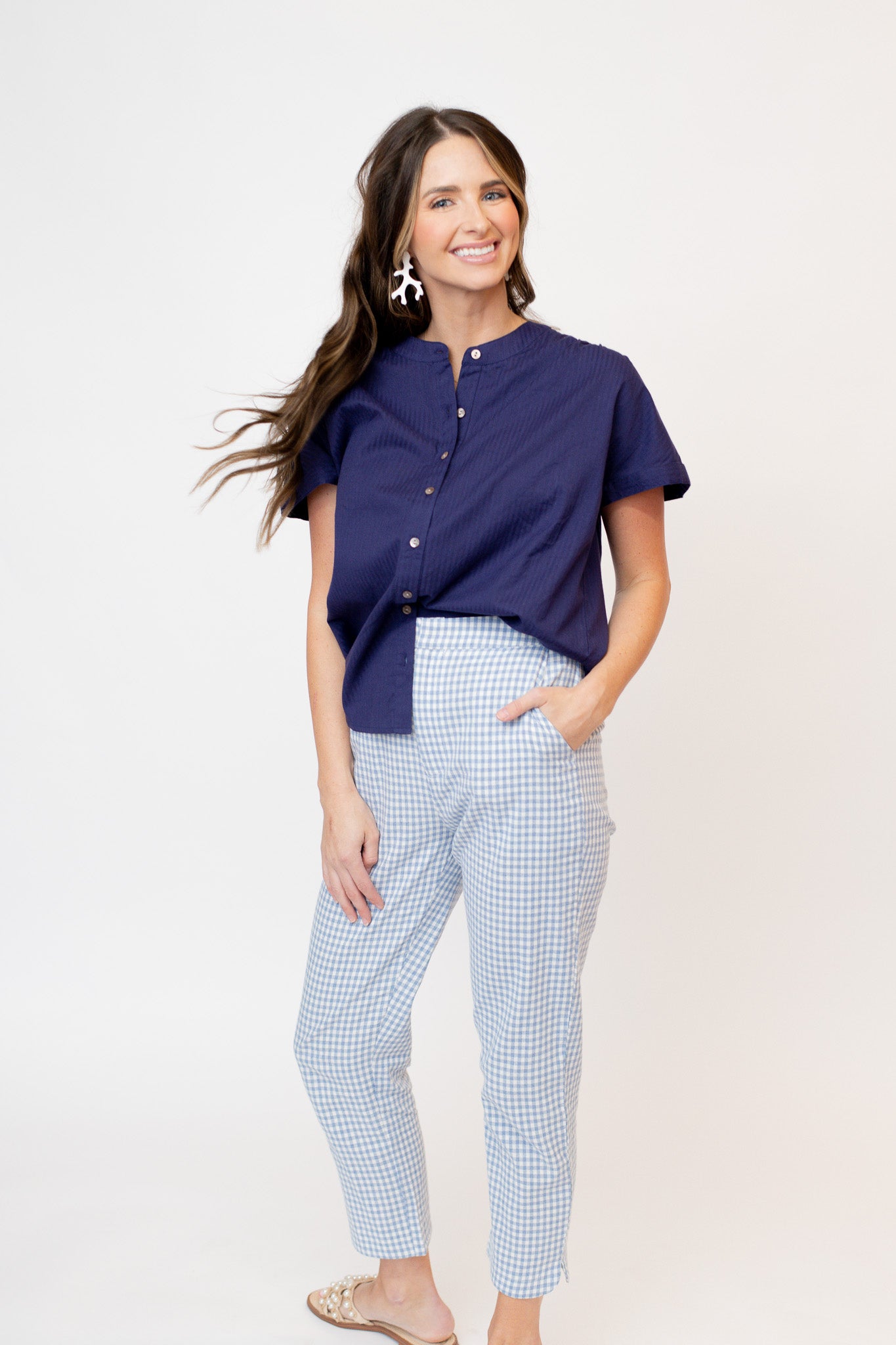 Grace Shirt - Navy Seersucker