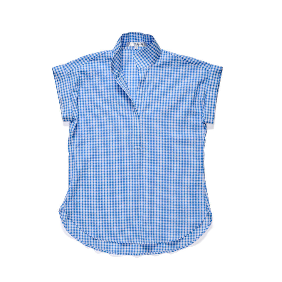 The Cap Sleeve Blouse- Baby Blue Gingham