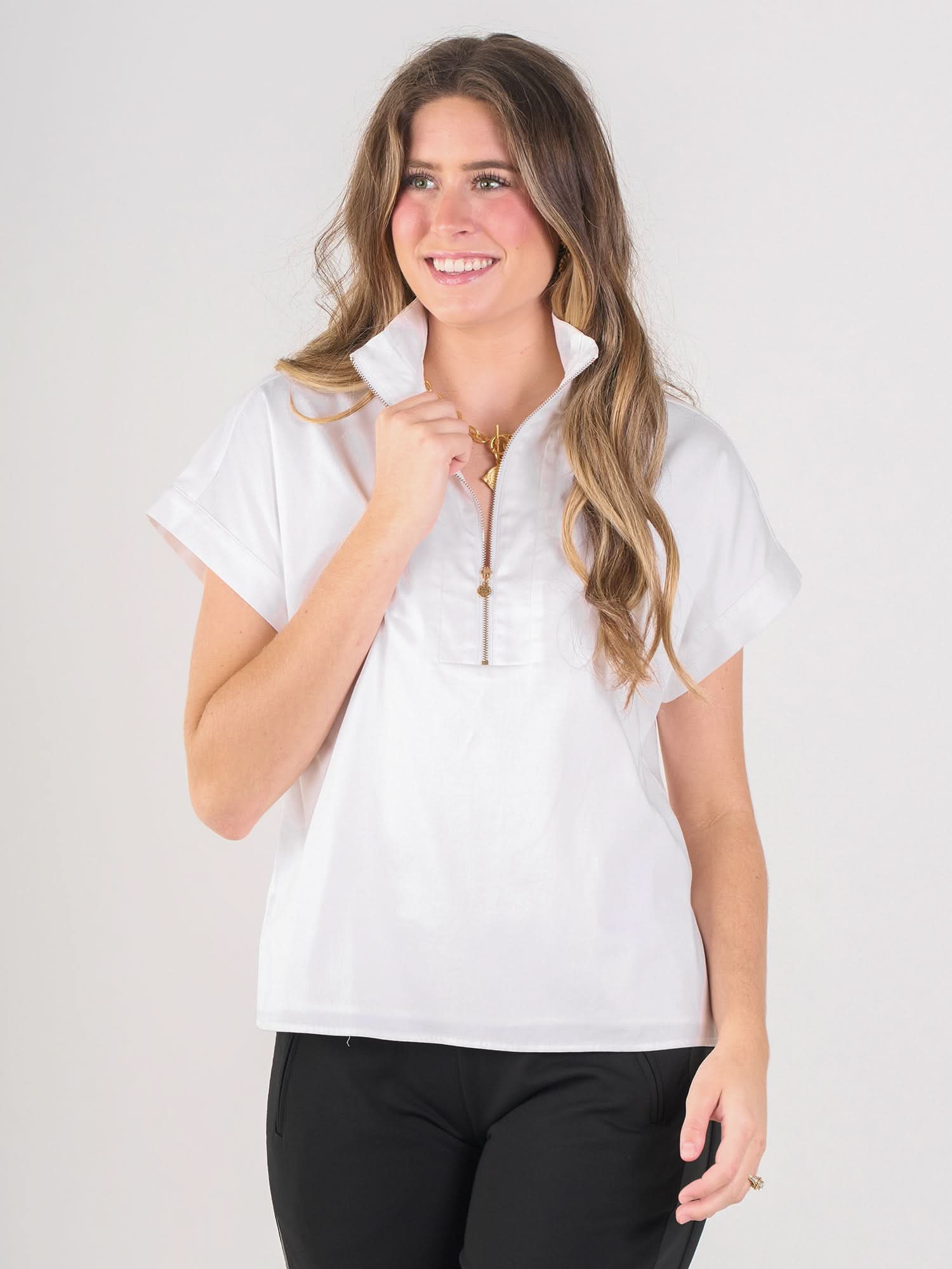 Poppy Pullover - White Cotton Poplin