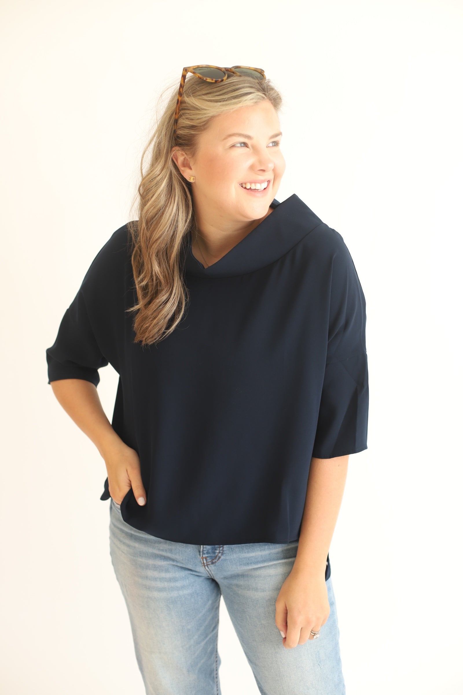 The Audrey Blouse-  Navy