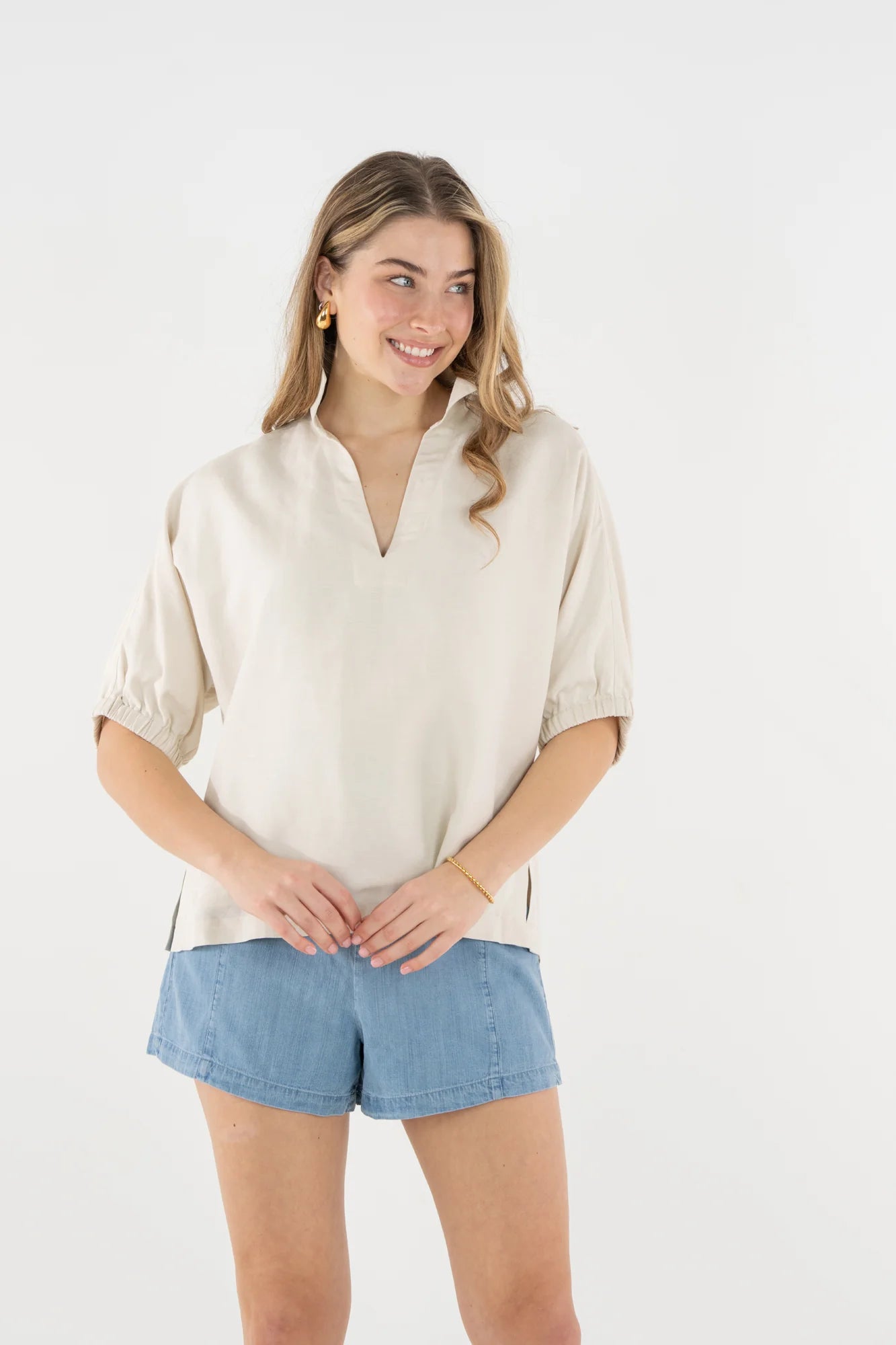 Poppy Top - Sandshell Linen