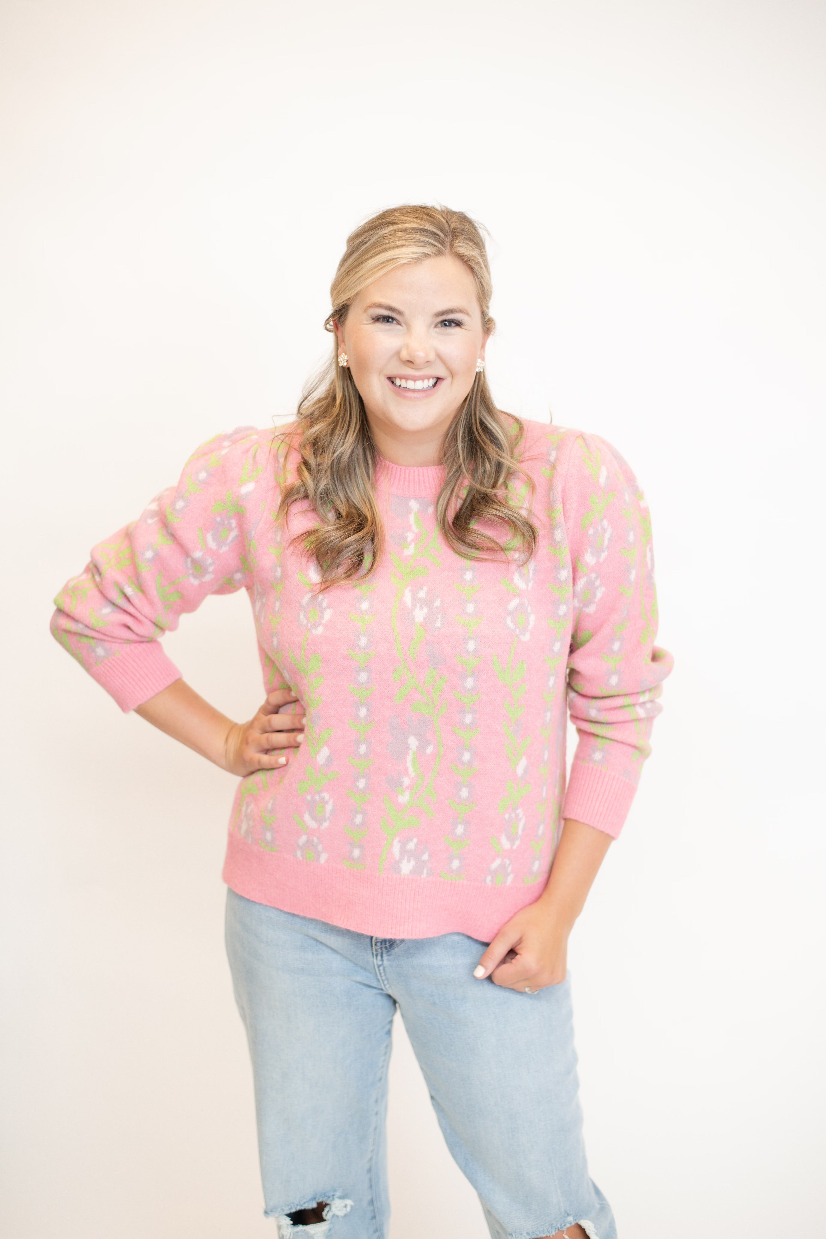 Floral Detail Sweater - Pink