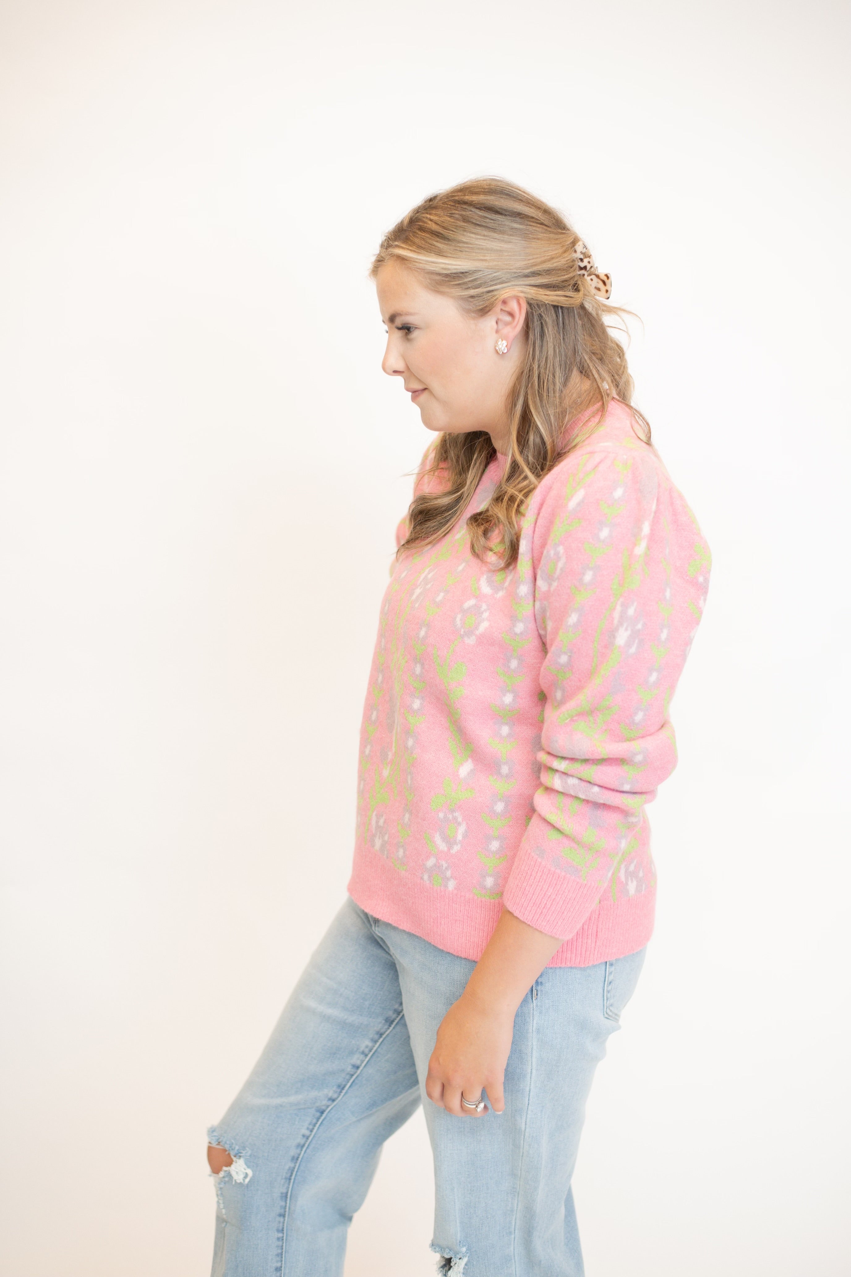 Floral Detail Sweater - Pink