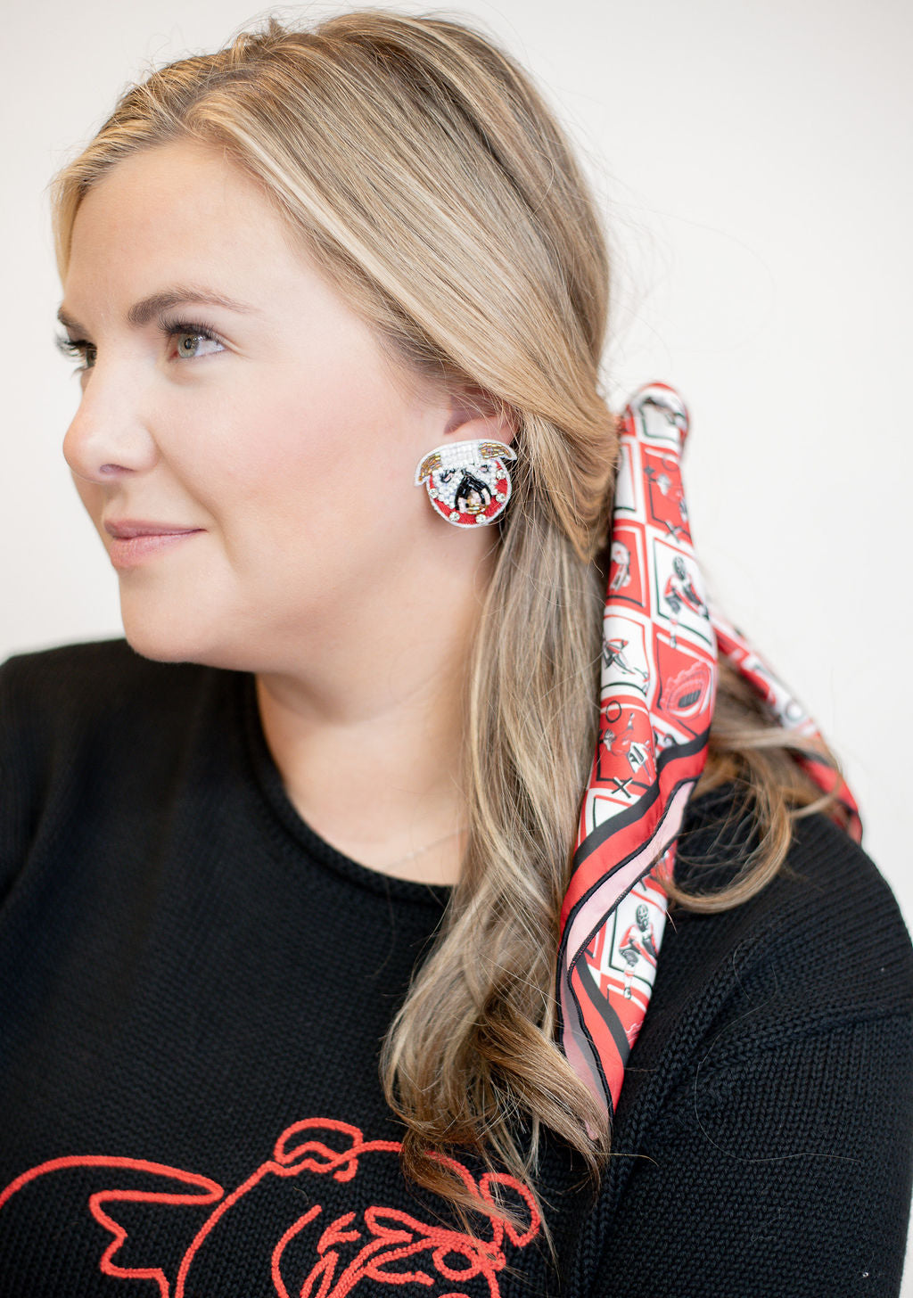 Beaded Bulldog Earrings - UGA