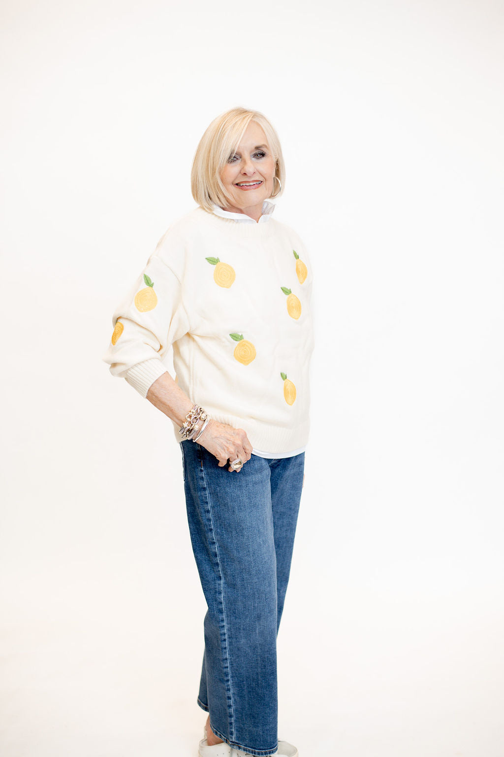 Lemon Embroidered Sweater - Cream