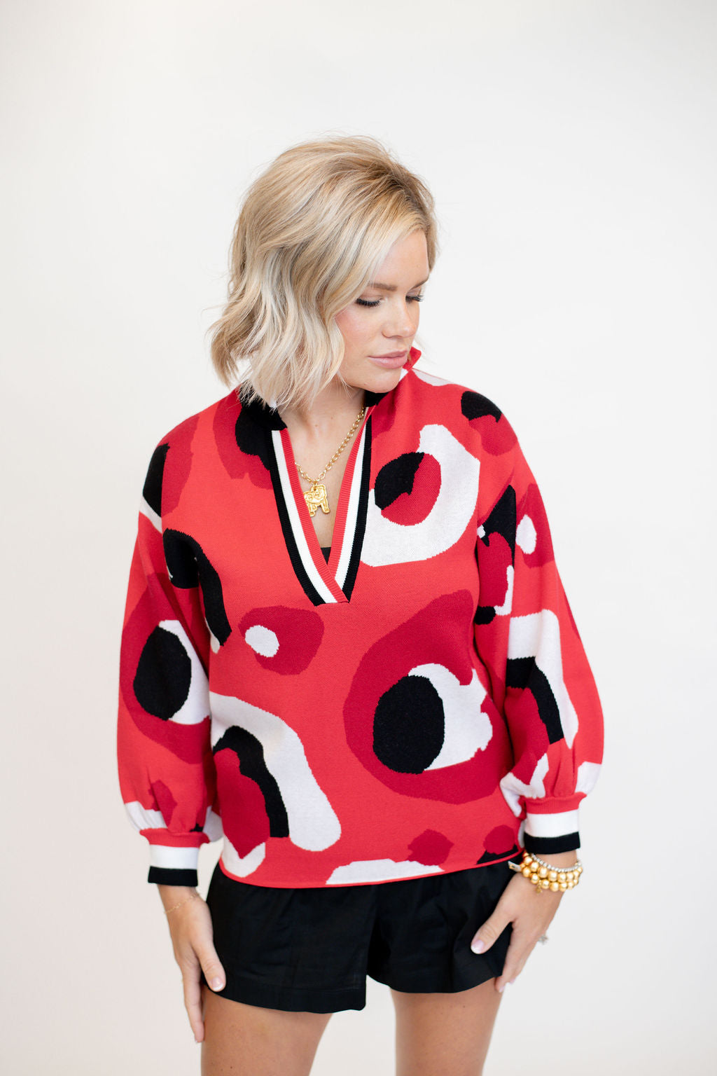 Lollie Sweater - Red Collegiate Cheetah by Emily McCarthy