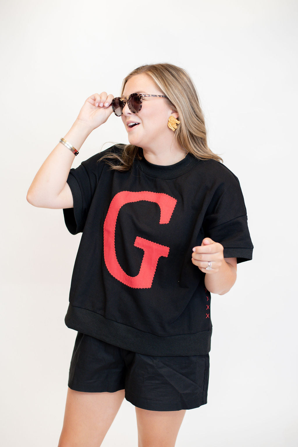 French Terry Short Sleeve "G" Sweater