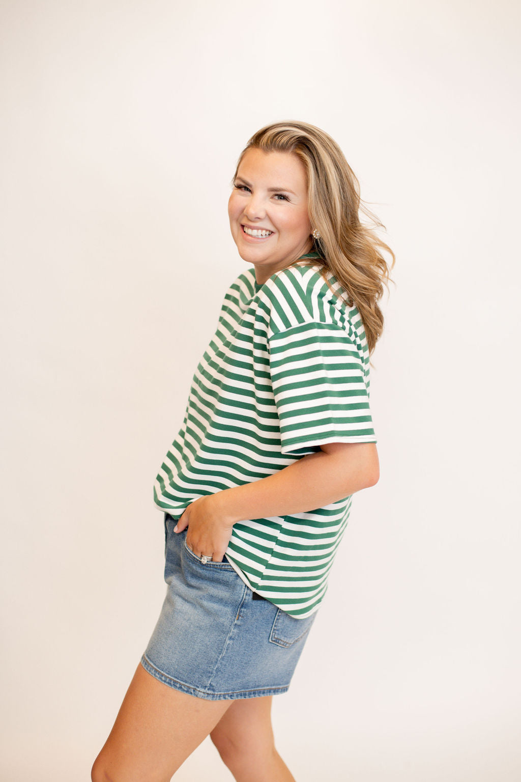 Oversized Basic Tee - Green Stripe