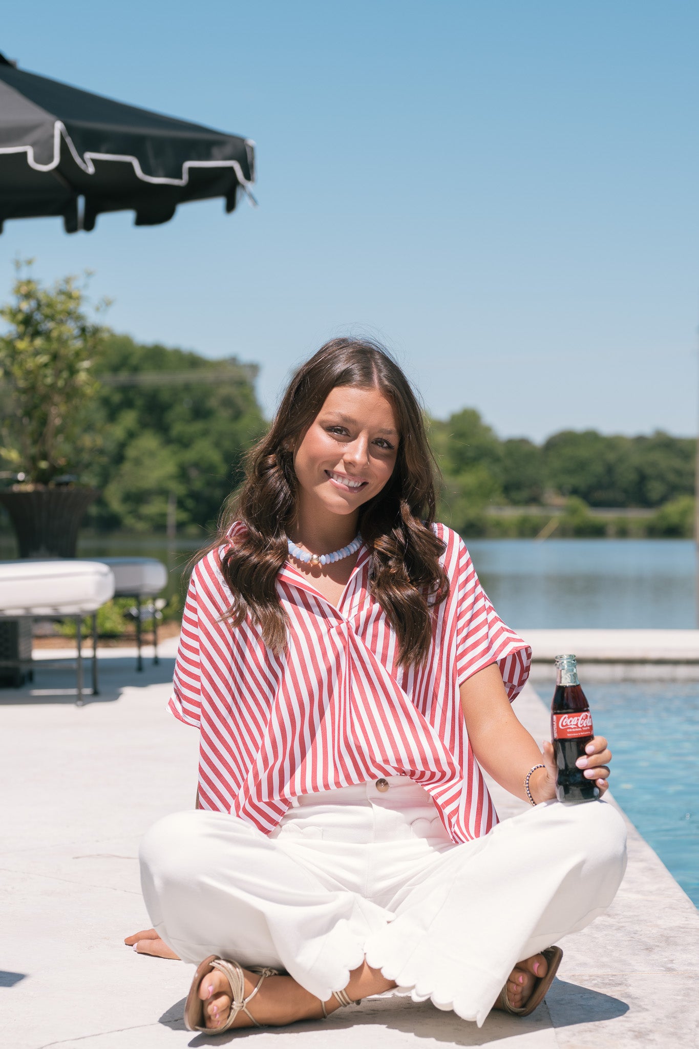 The V Neck Short Sleeve - Red Stripe