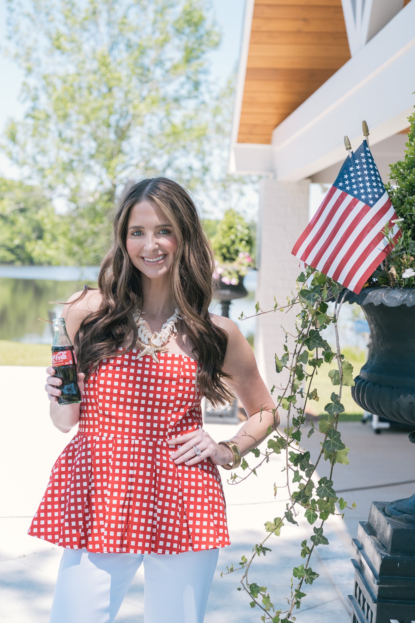 Gingham Peplum Top- Red