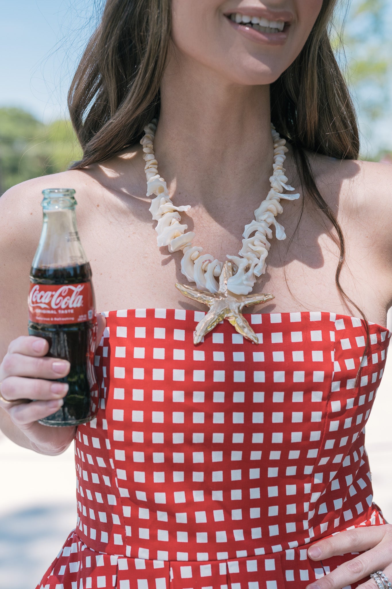 Gingham Peplum Top- Red