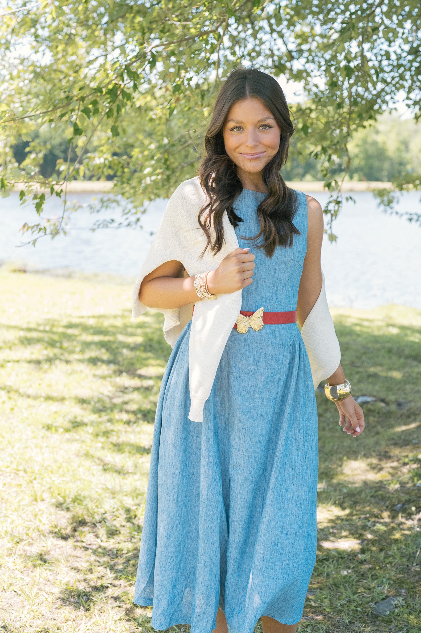 Sleeveless Round Neck Midi Dress - Denim