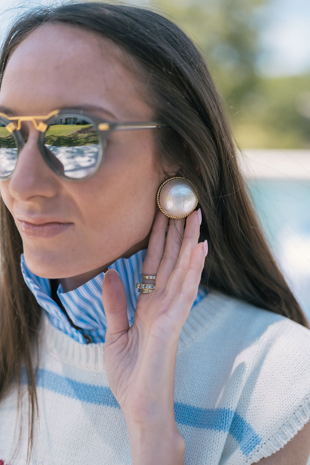Cotton Pearl with Gold Trim Earrings