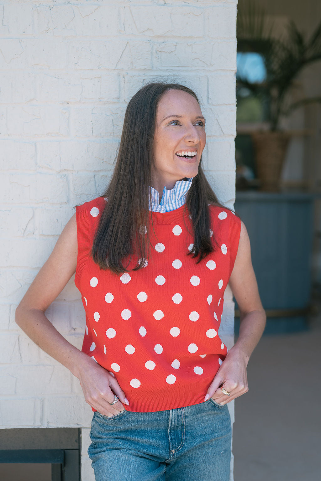 Red Polka Dot Sleeveless Sweater