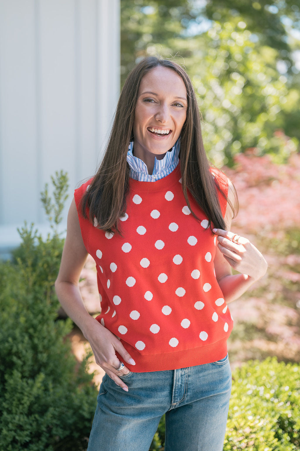 Red Polka Dot Sleeveless Sweater