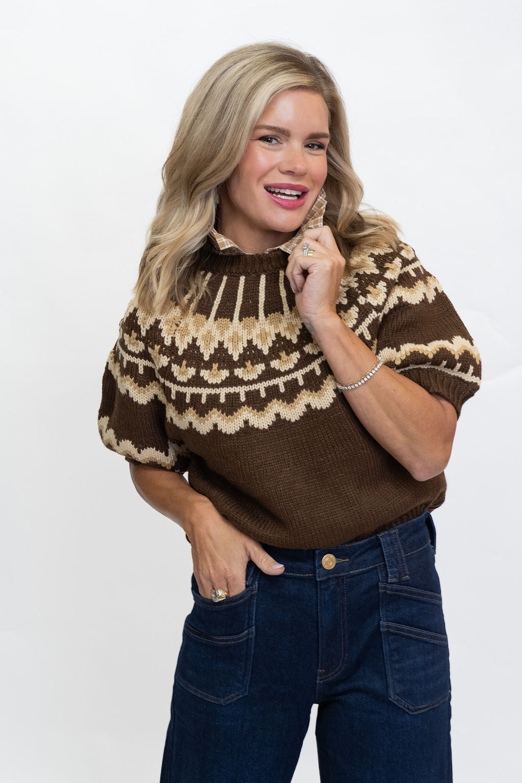 Fair Isle Half Sleeve Sweater