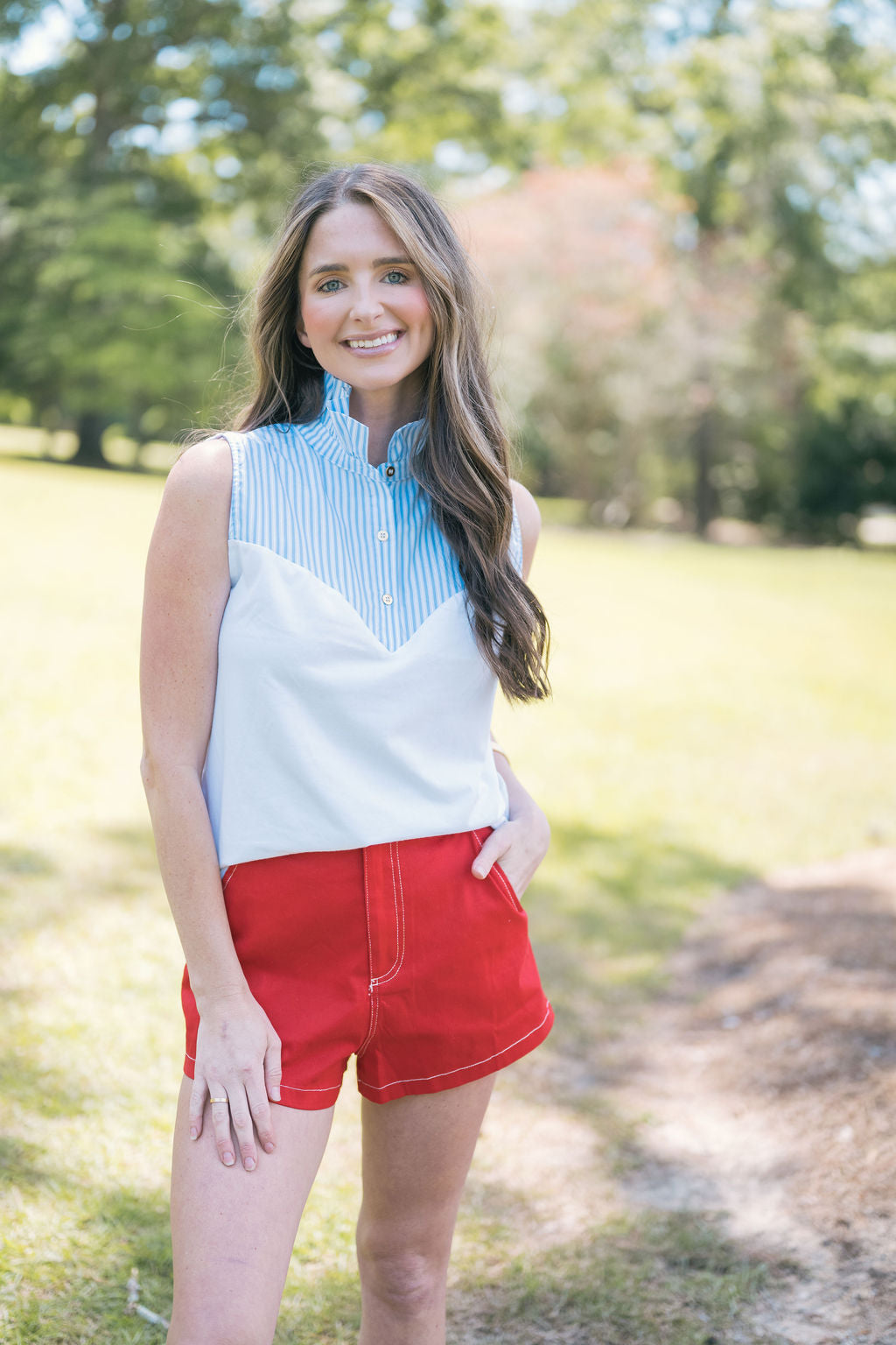 The Pom Pom Tank - Blue/White Stripe