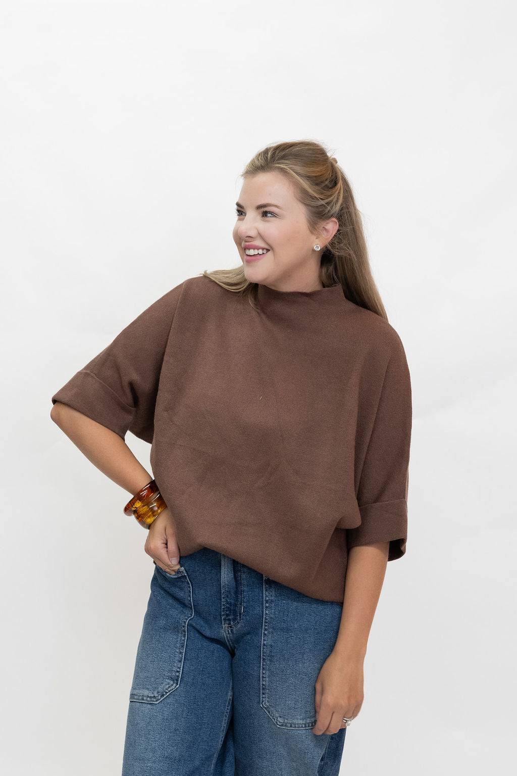 Teddy Mock Neck Sweater - Brown