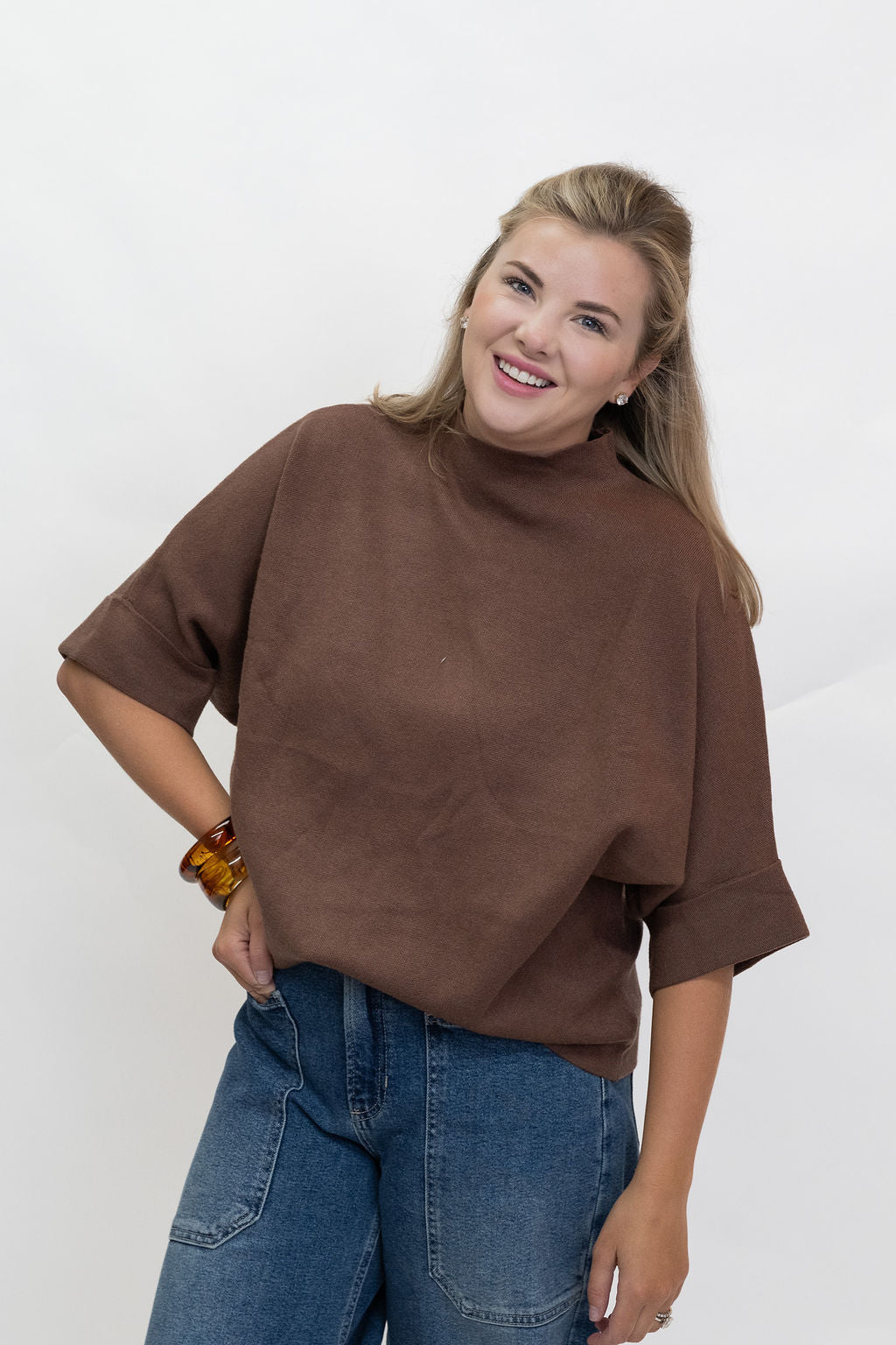 Teddy Mock Neck Sweater - Brown