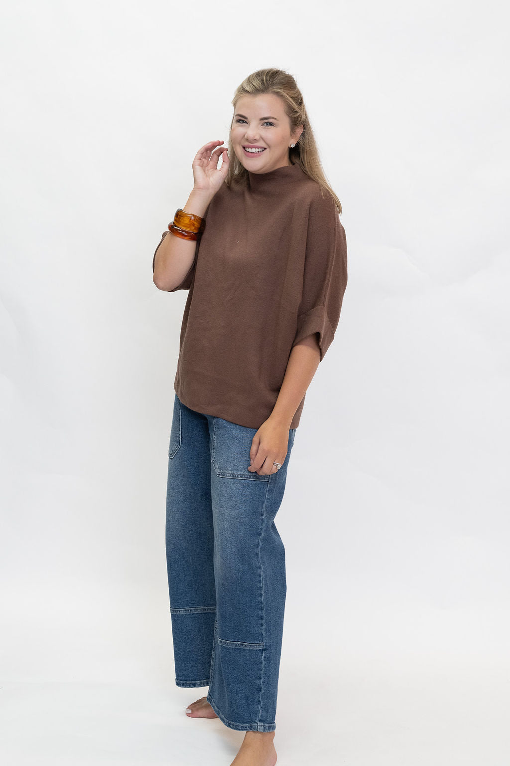 Teddy Mock Neck Sweater - Brown