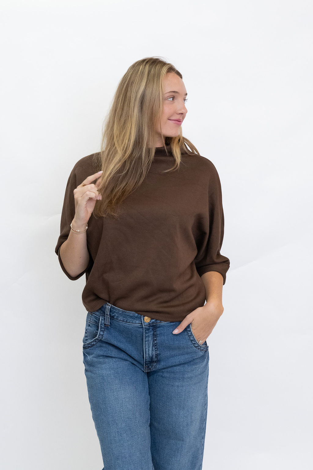 The Elizabeth Mock Neck Sweatshirt - Brown