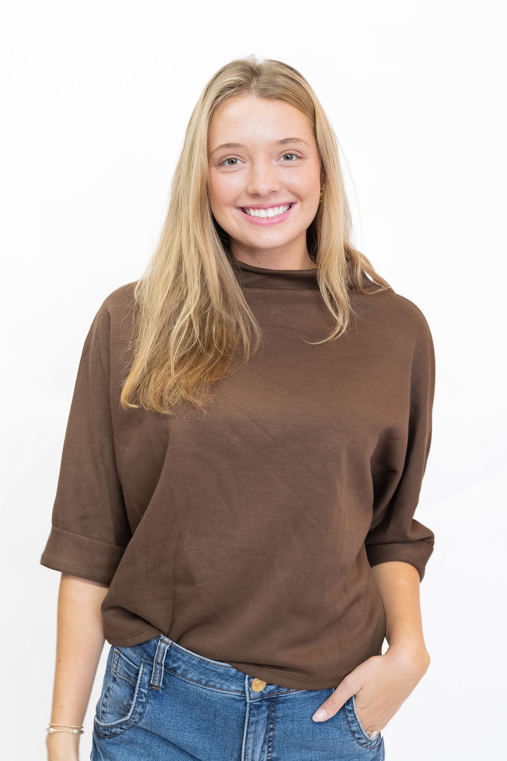 The Elizabeth Mock Neck Sweatshirt - Brown