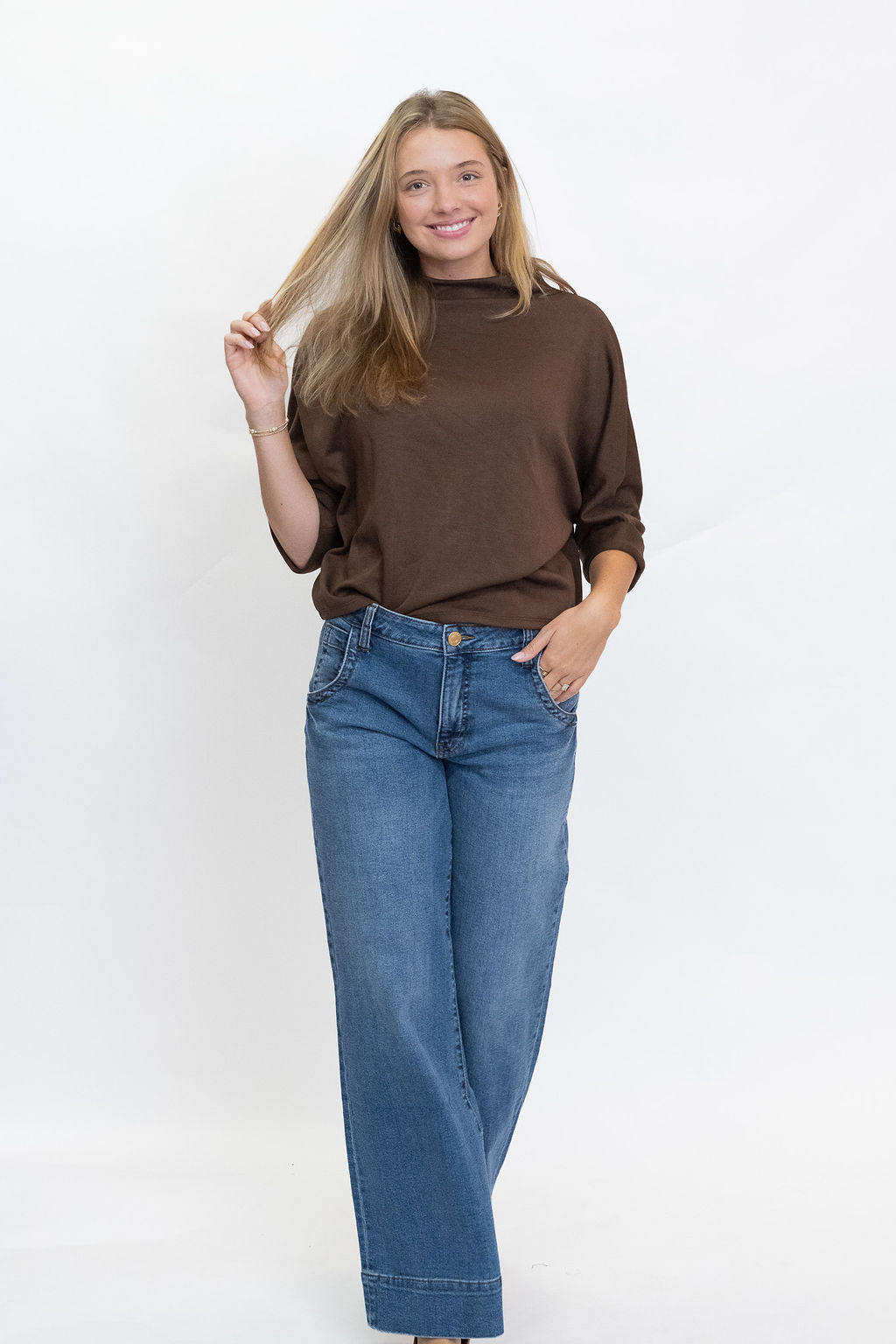 The Elizabeth Mock Neck Sweatshirt - Brown