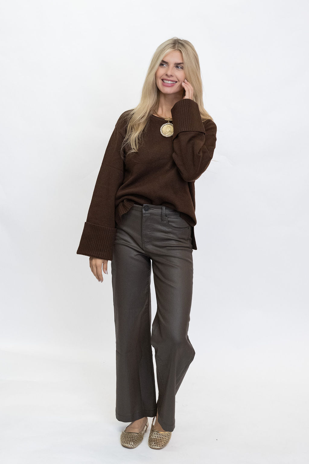 Meg High Rise Fab Ab Wide Leg Jeans - Toffee