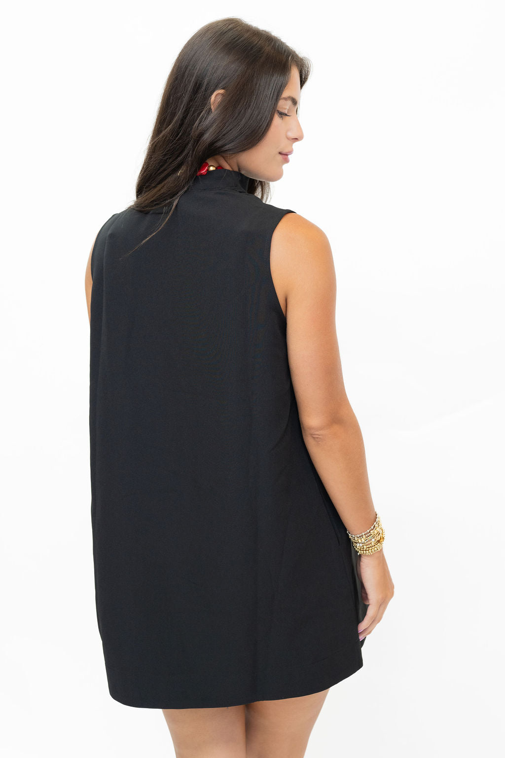 The Stadium Slit V-Neck Sleeveless Dress - Black