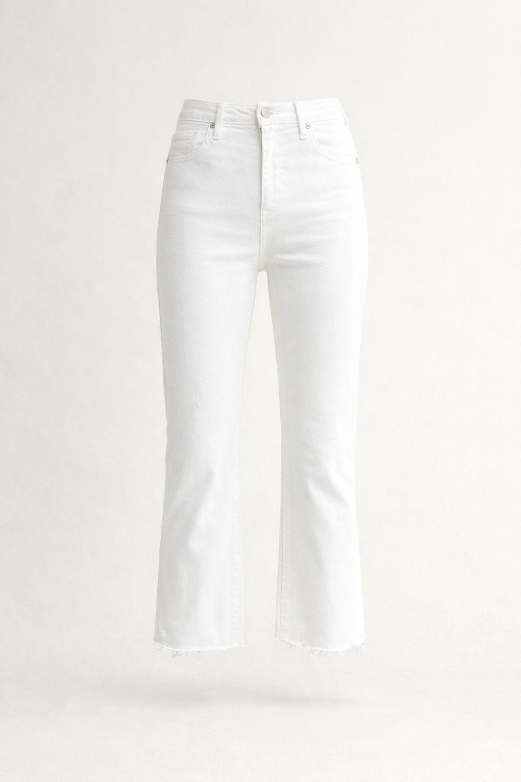 High Rise Crop Flare w/ Distressed Hem - White