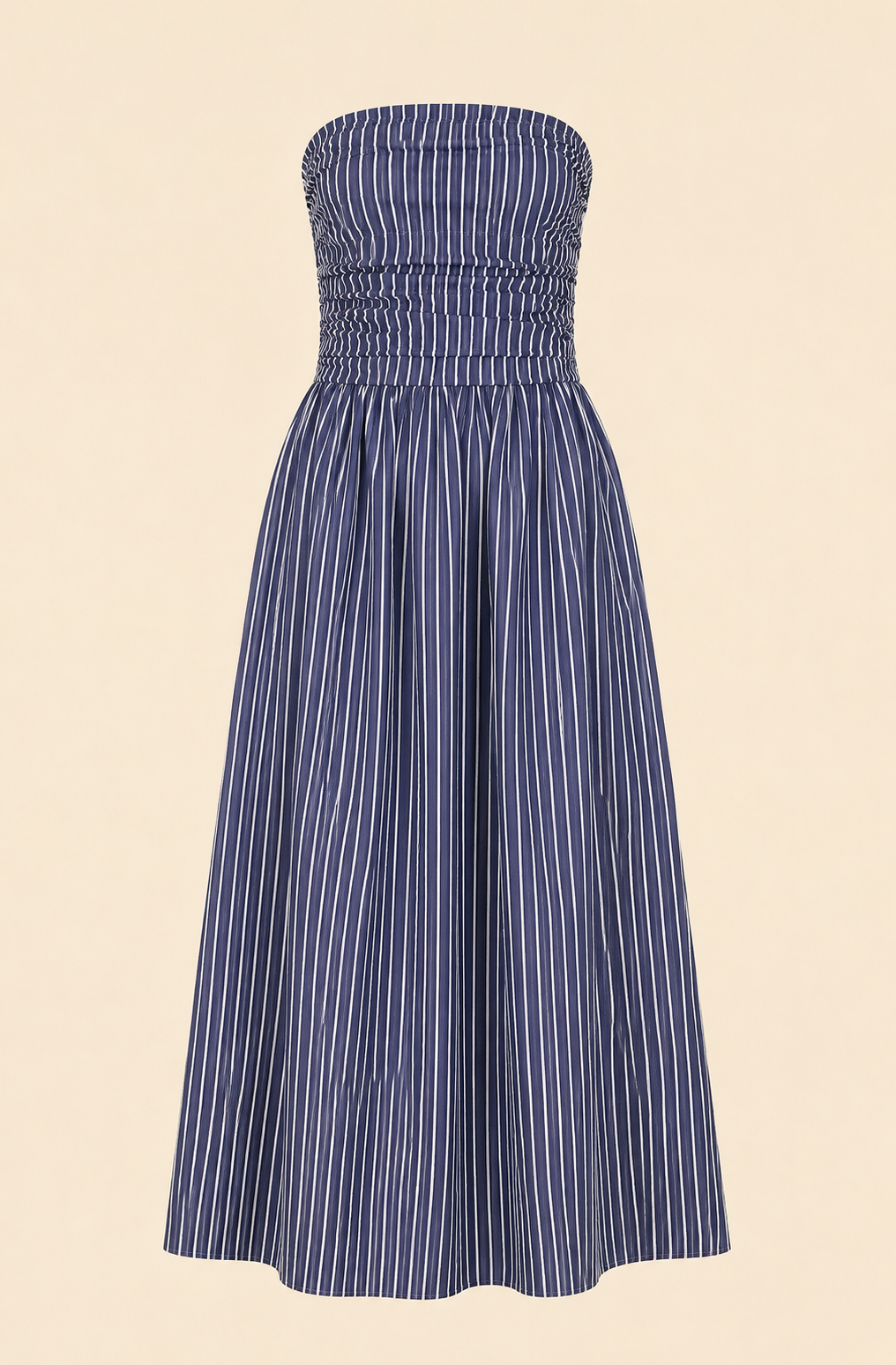 The Stella Striped Smocked Midi Tube Dress - Navy